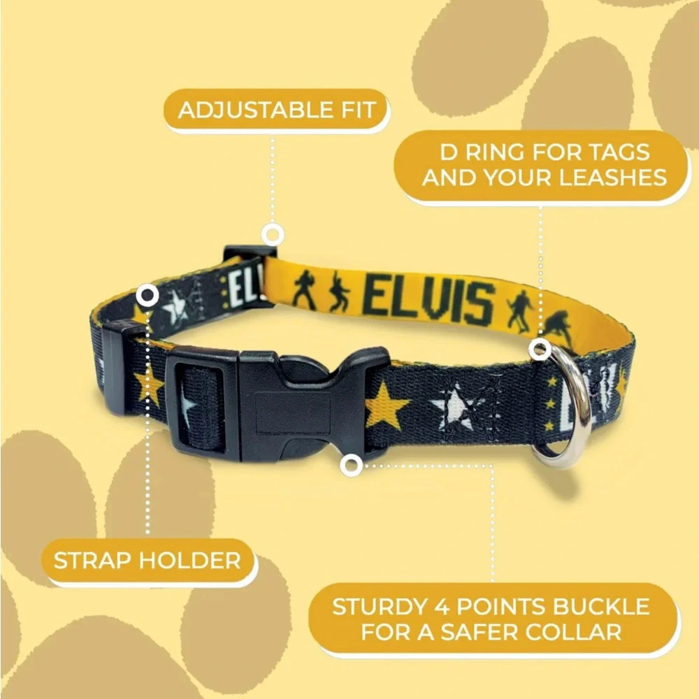 Elvis Presley Dog Collar Black and Gold Size Medium